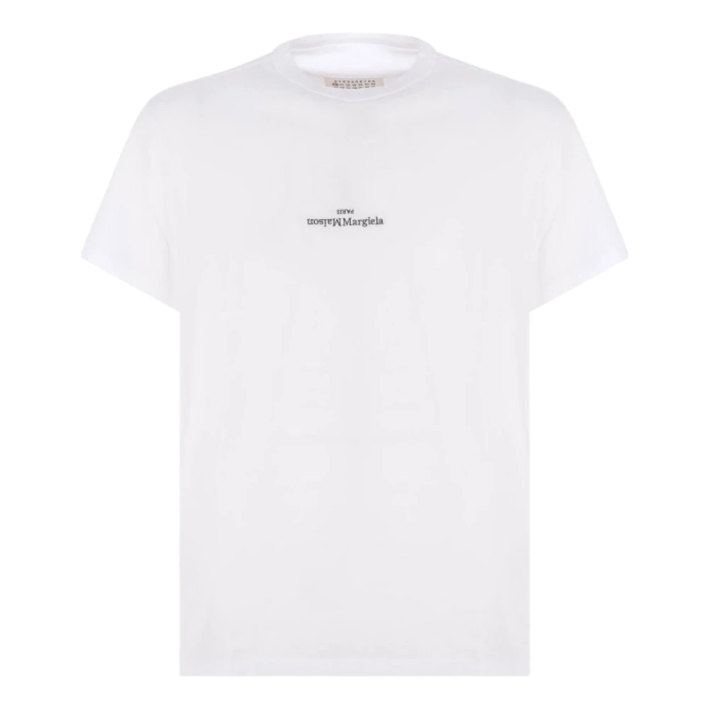 Maison Margiela Mannelijk Wit Tops Heren, L, Katoen, T-Shirt Met Vervaagd Logo