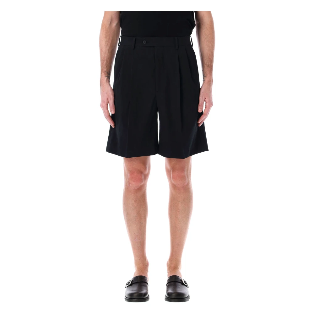 Auralee Zwarte Wol Gabardine Wijde Pijp Shorts Black Heren