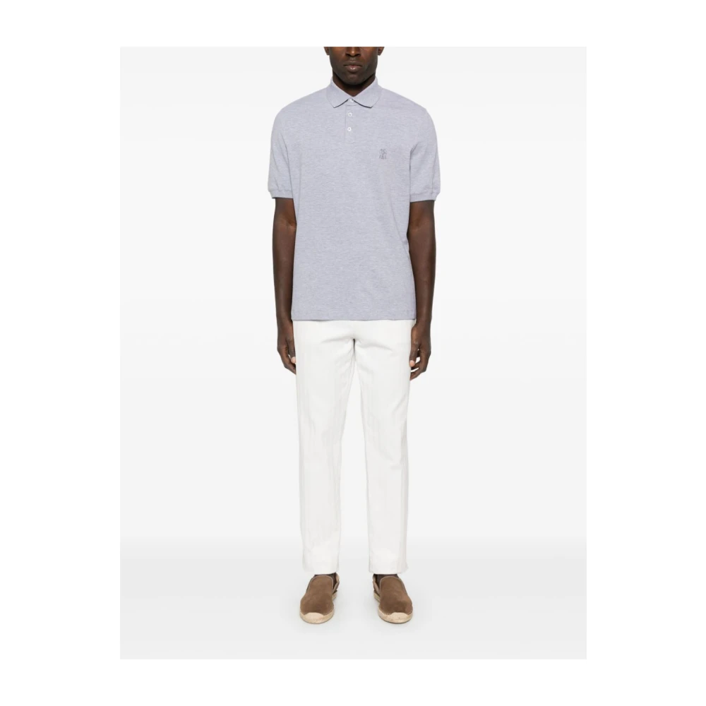 BRUNELLO CUCINELLI Grijze Katoenen Polo met Heraldiek Logo Gray Heren