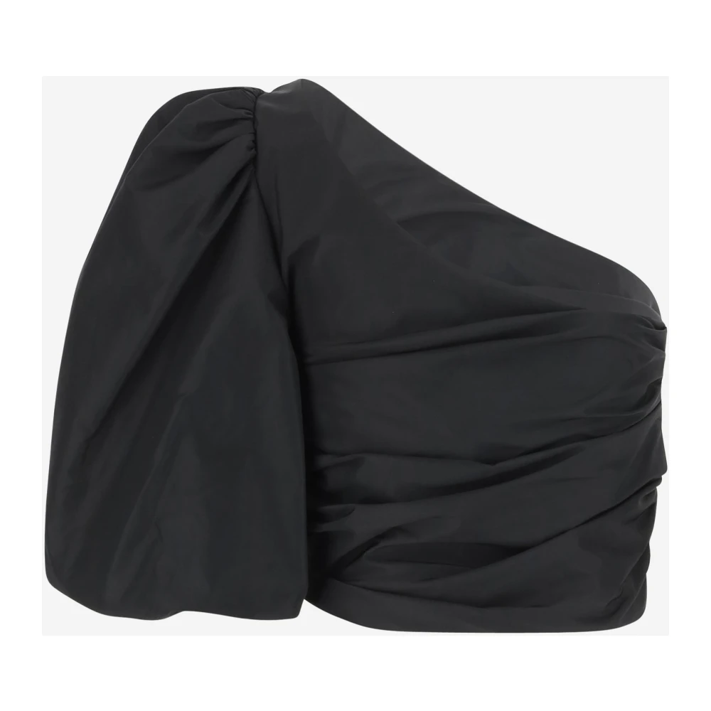 pinko Een-Schouder Taffeta Crop Top Zwart Black Dames