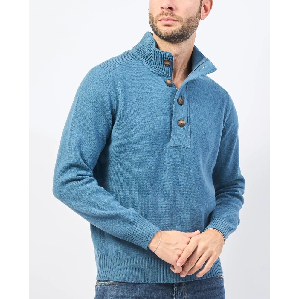 Gran Sasso Blauwe Cashmere Polo Sweater Blue Heren
