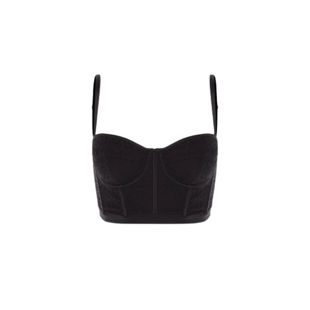 Del Core Zwarte Kant Crop Top met Sweetheart Halslijn Black Dames