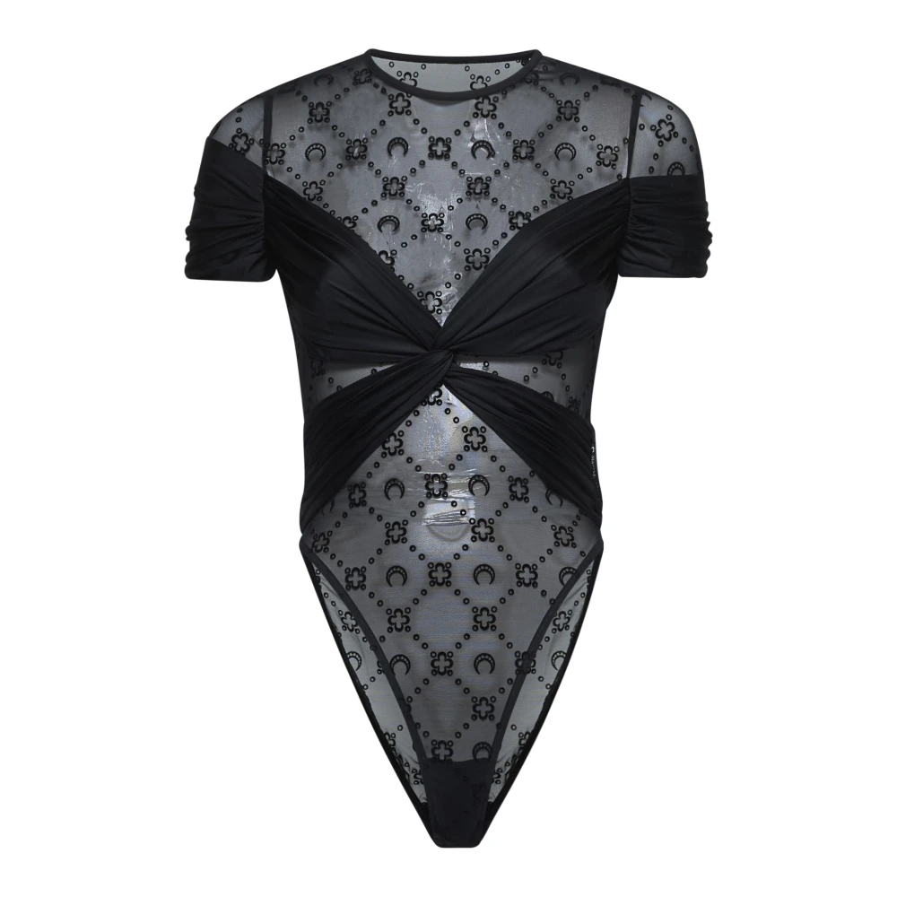 Marine Serre Zwarte Gedrapeerde Geknoopte Jersey Bodysuit Black Dames