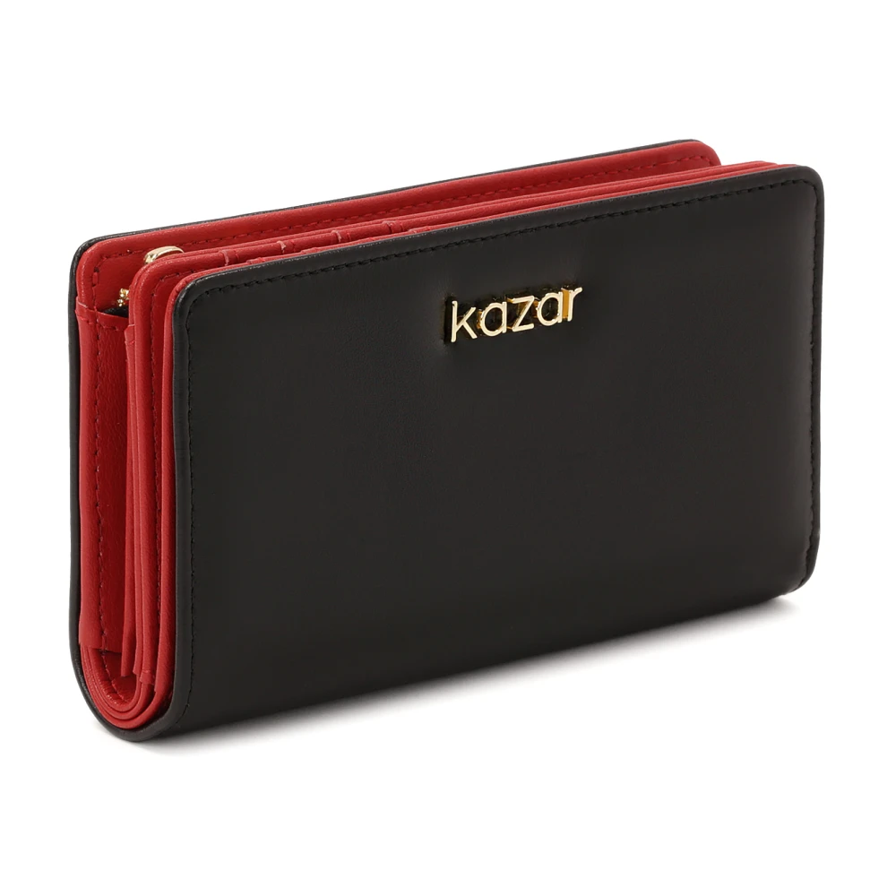 Kazar Zwarte leren portemonnee met rood interieur Black Dames
