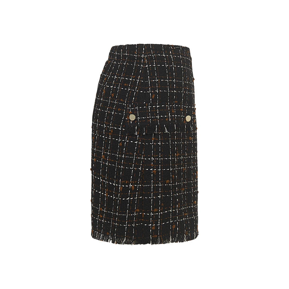 RIANI Tweed Mini Rok met Geruite Bies Black Dames