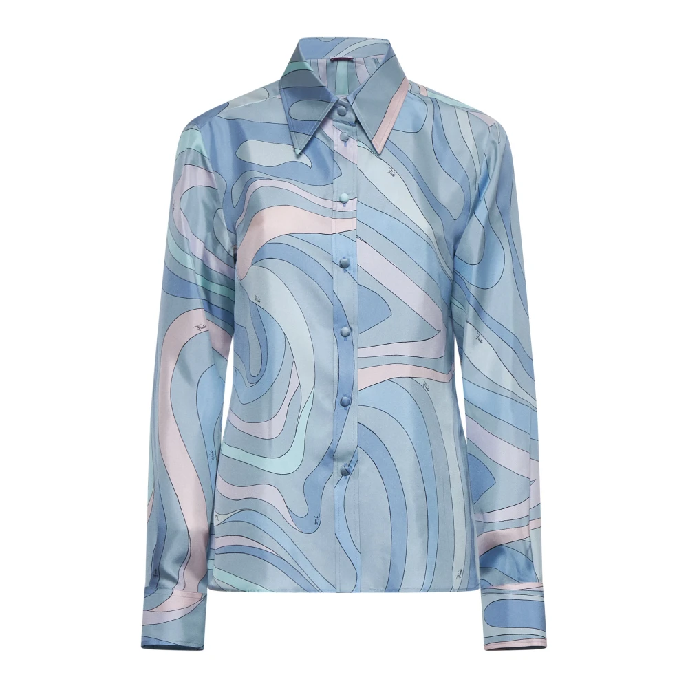 EMILIO PUCCI Glitter Lichtblauwe Zijden Shirt Blue Dames