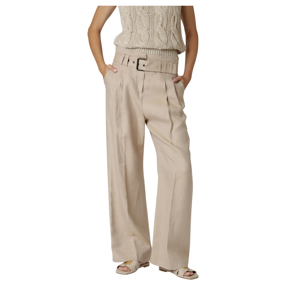 Eleventy Linnen broek met dubbele plooien Beige Dames