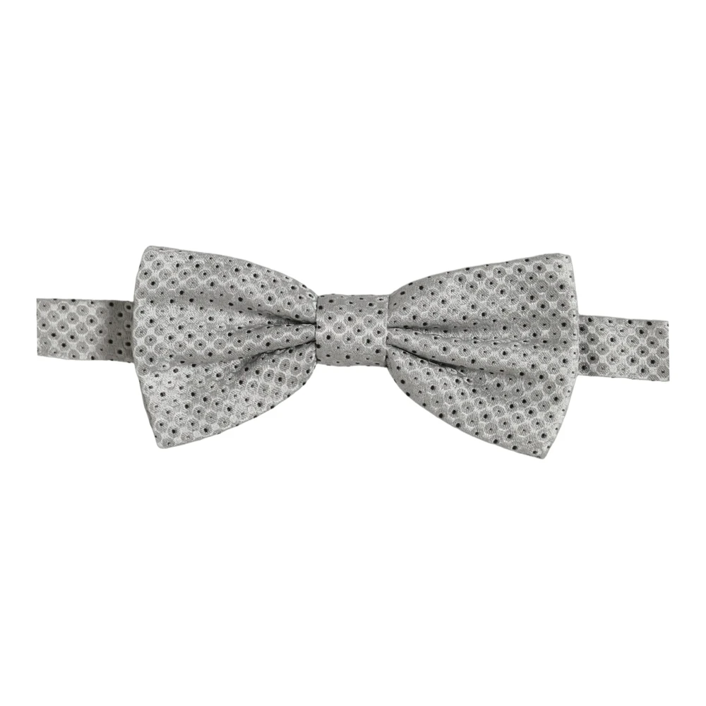 Dolce & Gabbana Men Black Gray Polka Dot Adjustable Neck Papillon Bow Tie - Image 2