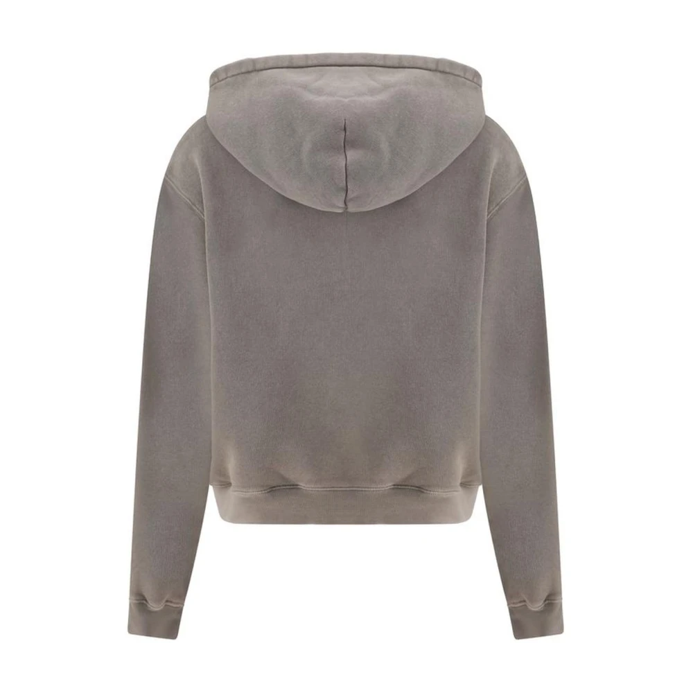 alexander wang Verstelbare trekkoord katoenen hoodie met geribbelde manchetten Gray Dames
