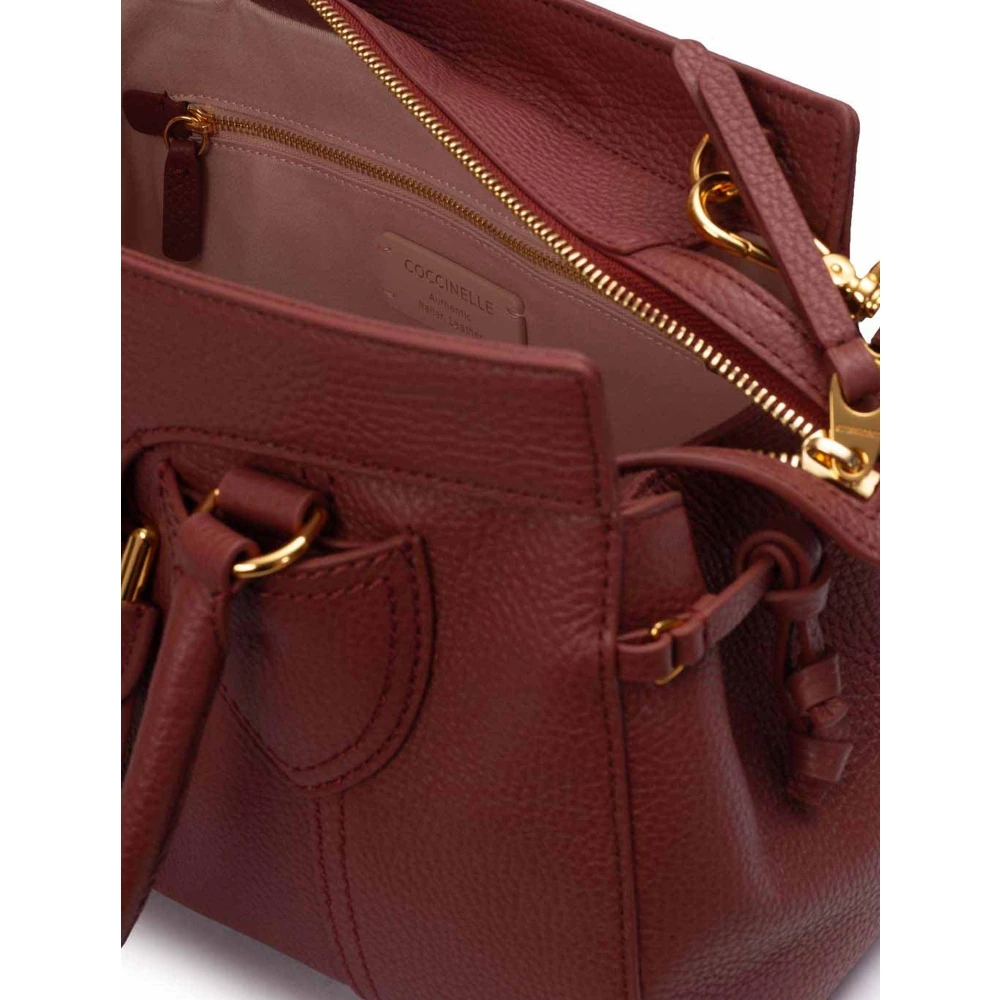 Coccinelle Bruine Leren Schoudertas Hamerslag Textuur Brown Dames