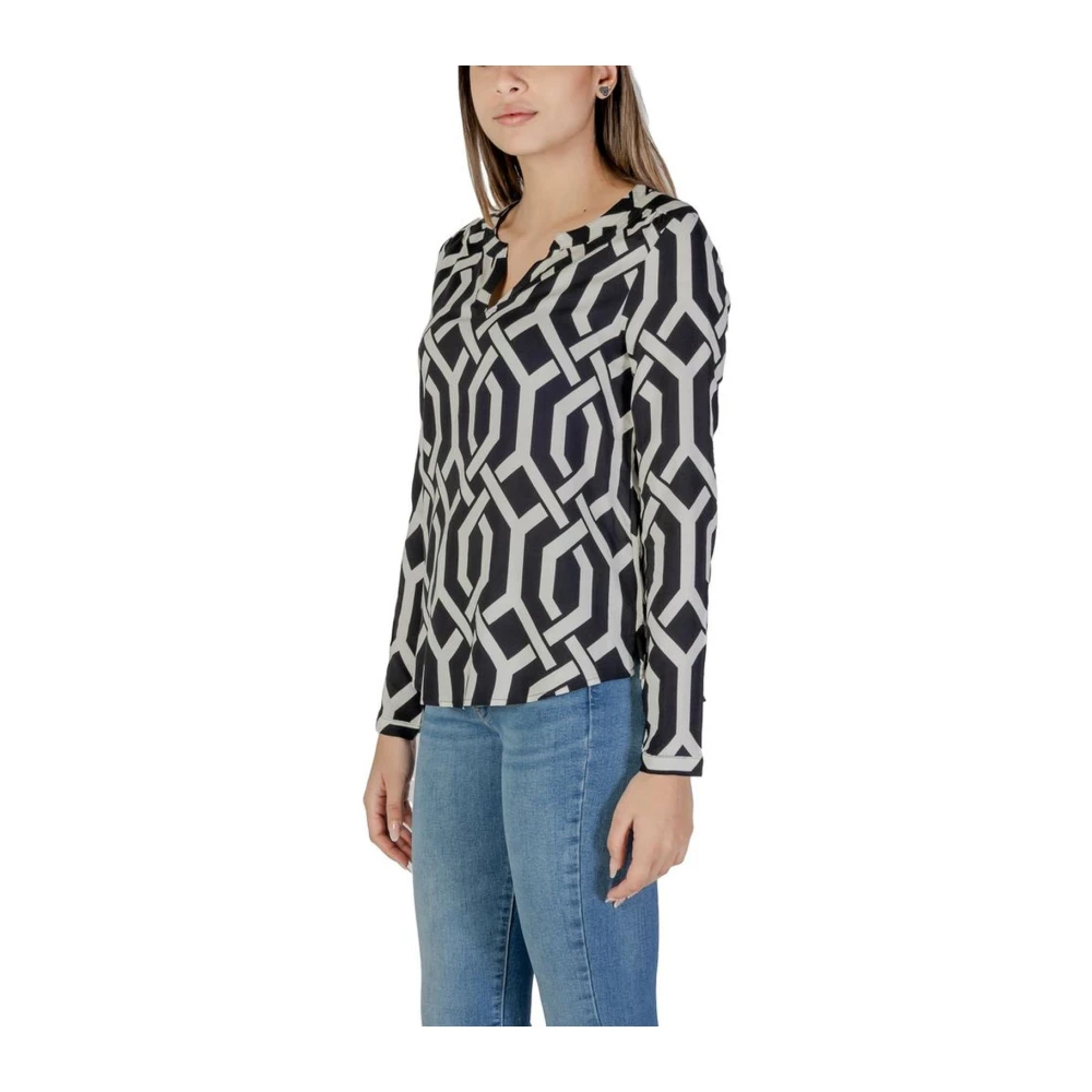 Street One Geometrische Print V-hals Sweater Blouse Black Dames