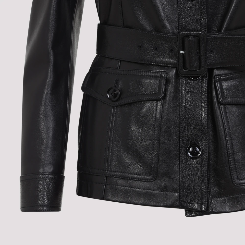 Tom Ford Zwarte Leren Safari Jas Black Dames