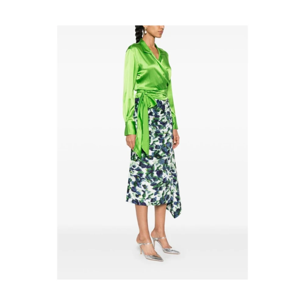 Mazzarelli Groene Zijden Wrap Shirt Green Dames