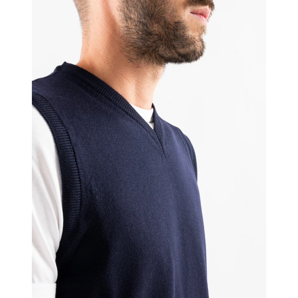 Corsinelabedoli Navy Wol V-Hals Mouwloos Gilet Blue Heren