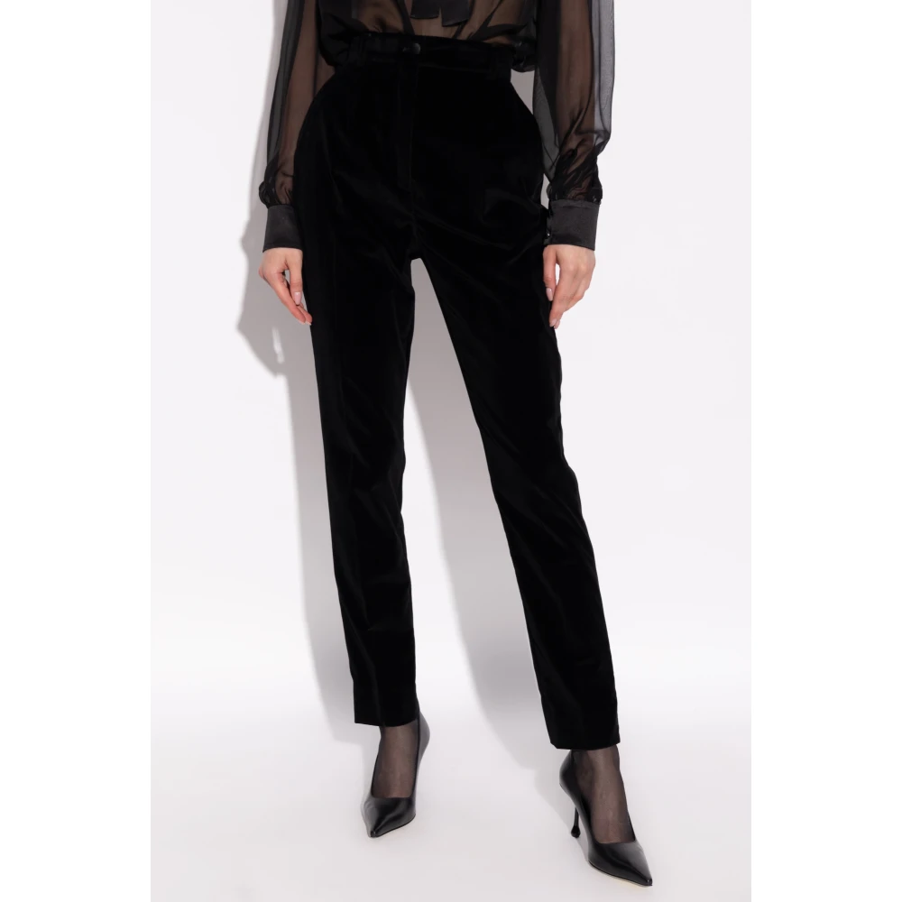 Dolce & Gabbana Fluwelen broek met zijstrepen Black Dames