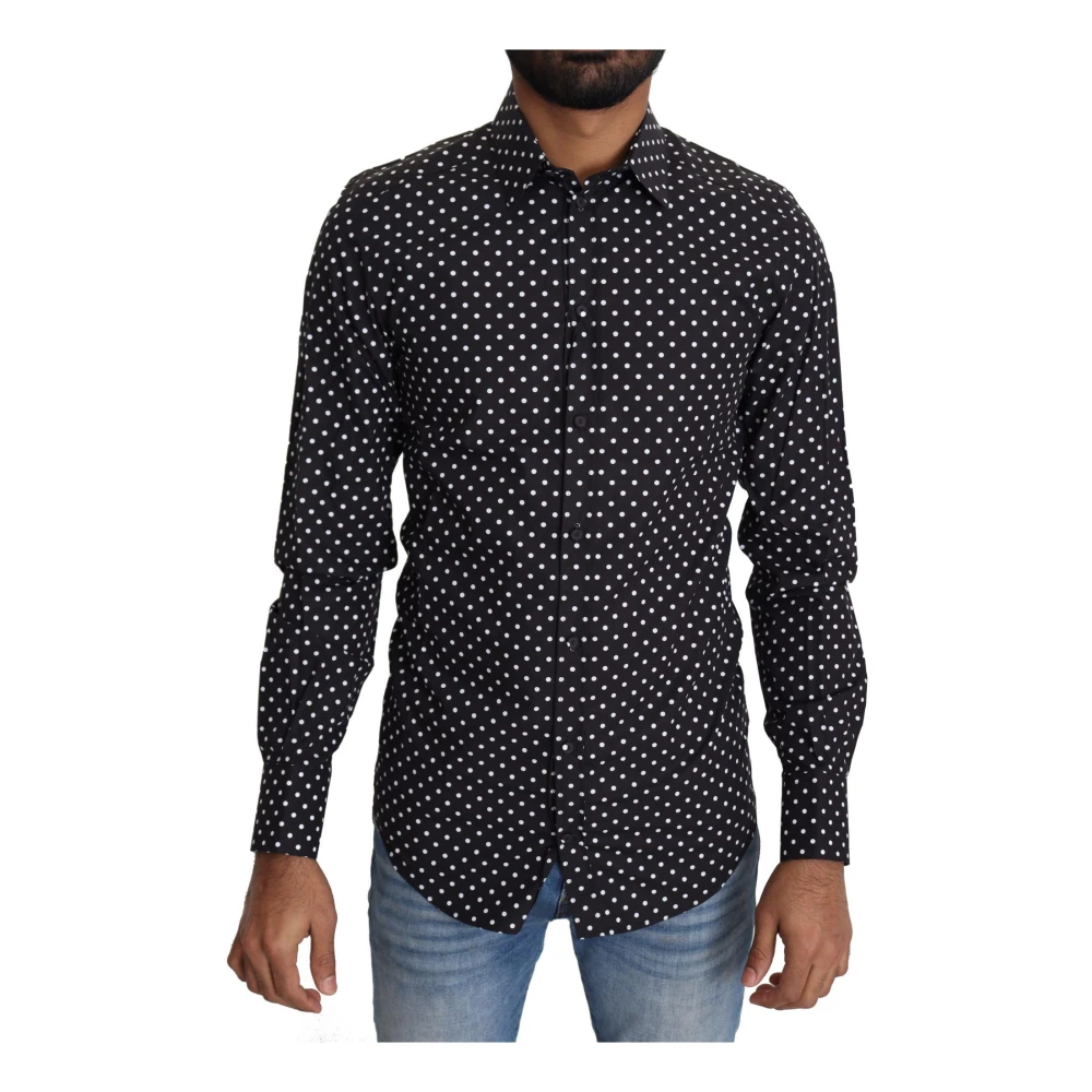 Dolce & Gabbana , Casual Shirts, Male, Black, Xs, Polka Dot Print Cotton Shirt