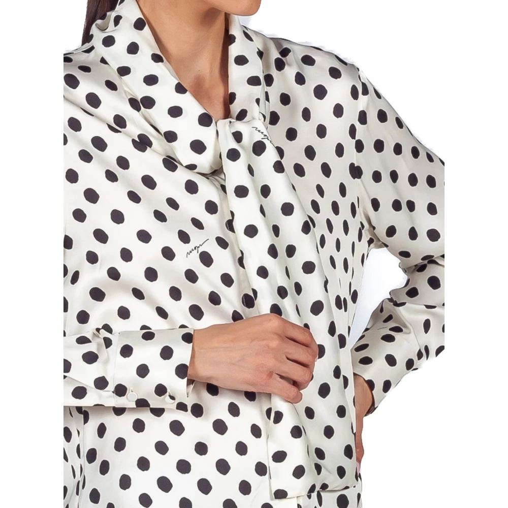 Msgm Satin overhemd met polka dot sjaalkraag Beige Dames
