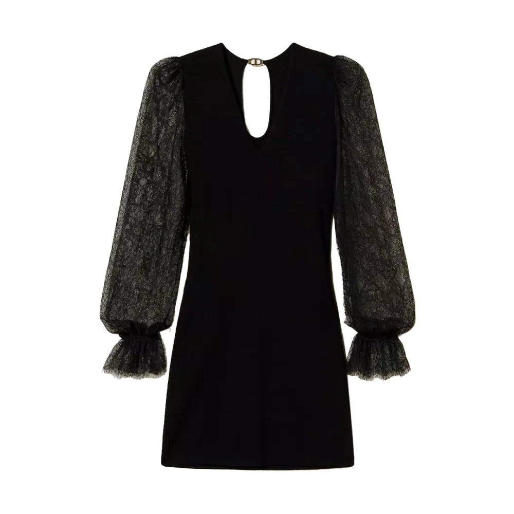 Twinset Viscose jurk met kanten mouwen Black Dames