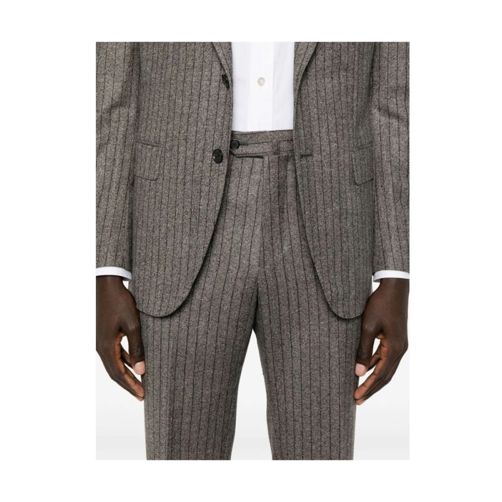 Caruso Pinstripe Herringbone Blazer en Broek Set Gray Heren