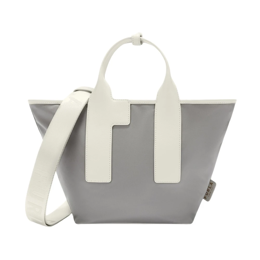 Furla Vrouw Grijs Tassen Dames, One Size, Nylon, Nylon Handtas Met Lederen Details