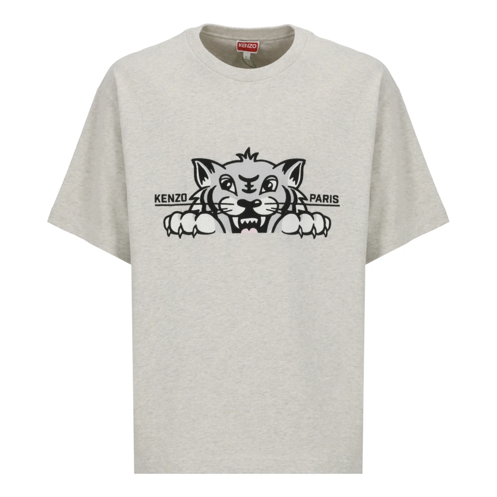 Kenzo Blije Tijger Geborduurde T-shirt en Polo Gray Heren