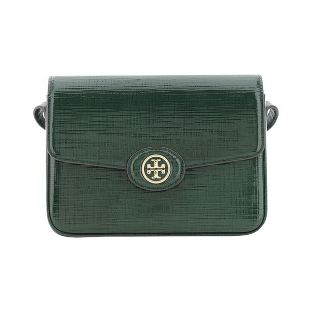 TORY BURCH Leren schoudertas met voorflap Green Dames