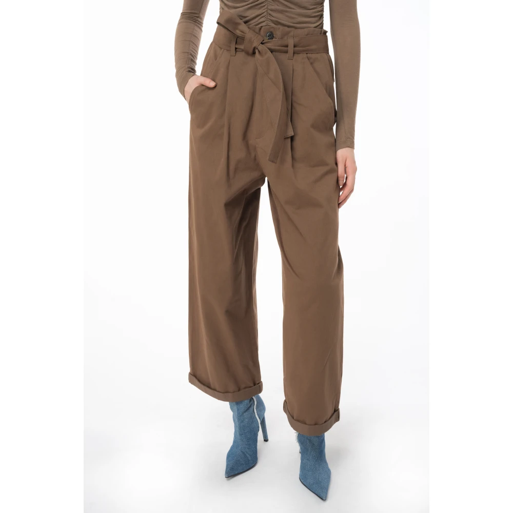 pinko Wijde Rechte Pijp Katoenen Broek Brown Dames