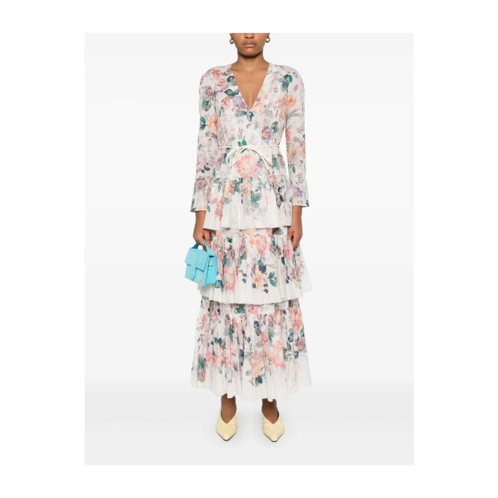 Zimmermann Beige Jurk met V-hals en Lange Mouwen Multicolor Dames