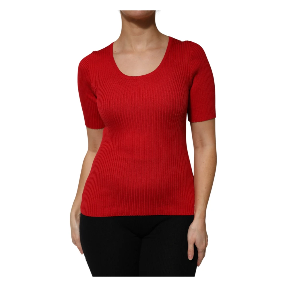 Dolce & Gabbana Vrouw Rood Truien & Vesten Dames, L, Rode Zijden Ronde Hals Top