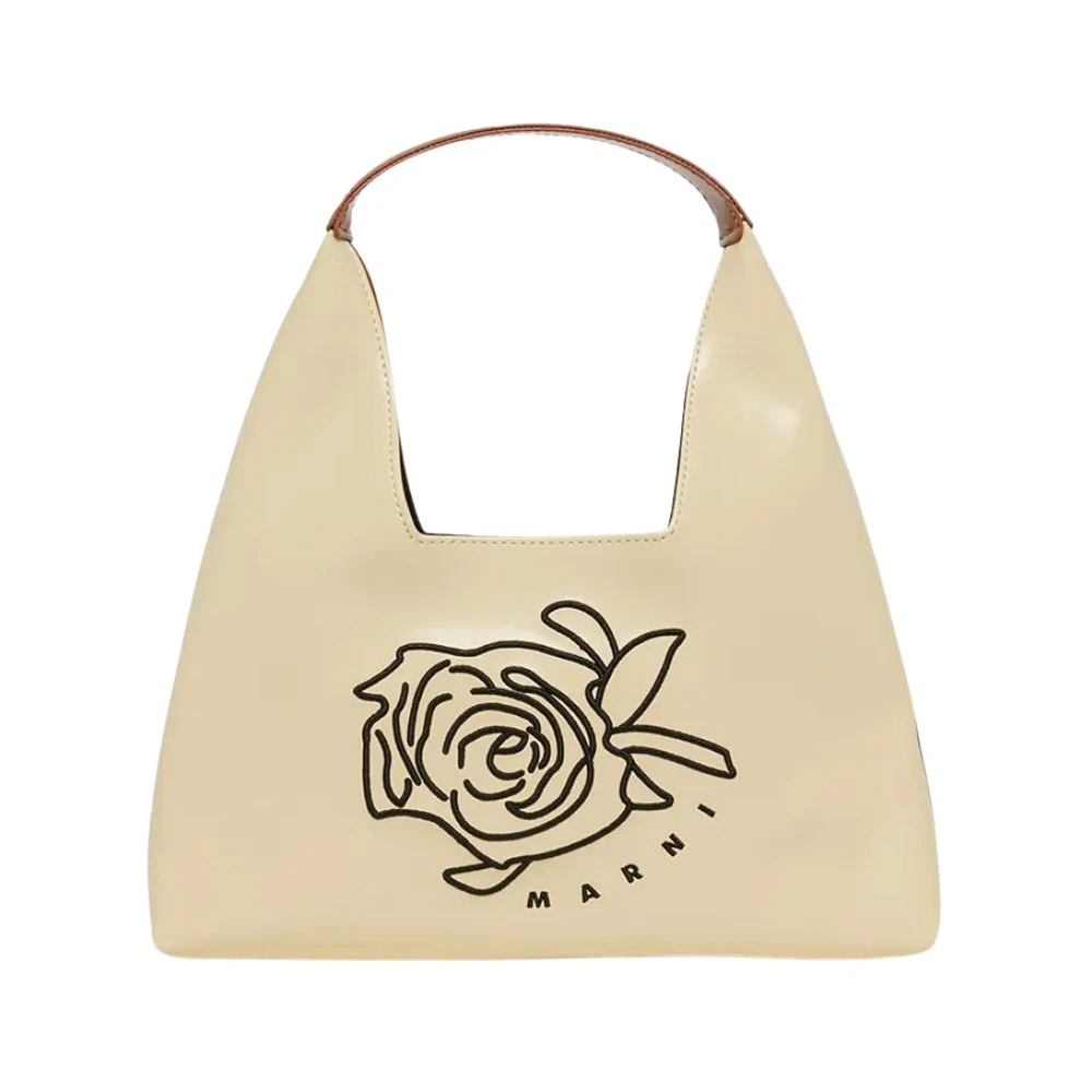 Marni Ragazza Beige Borsa A Spalla Diamond Con Motivo Floreale - Immagine 2