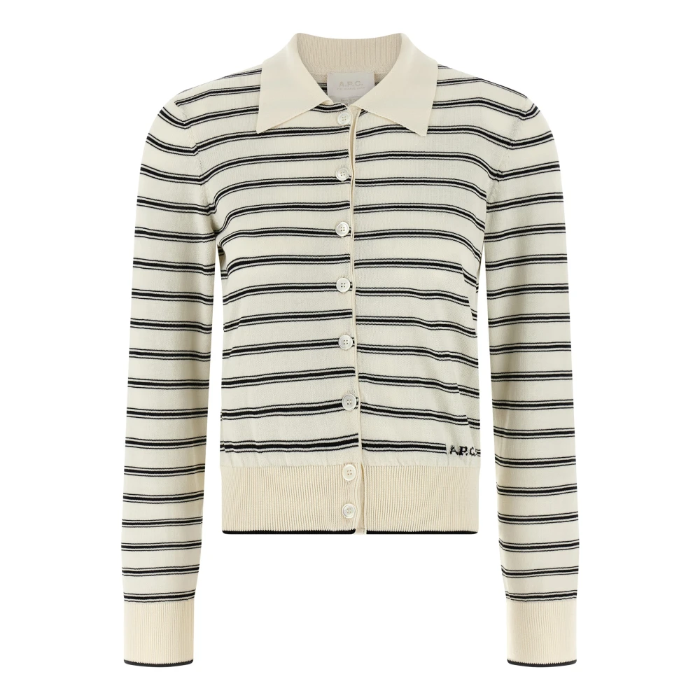 A.p.c. Women's Multicolor Cardigans, M, Striped Cotton Cardigan