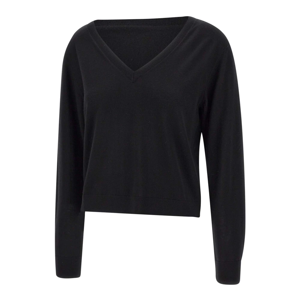 Closed Zwarte Wol Zijde V-Hals Trui Black Dames