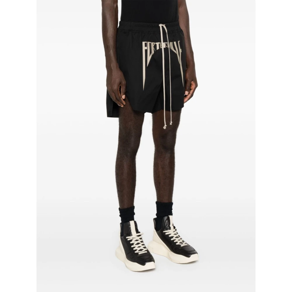 Rick Owens Zwarte Canvas Elastische Trekkoord Shorts Black Heren