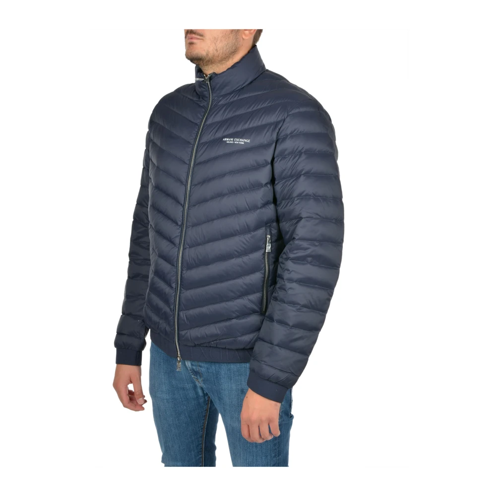Emporio Armani Blauwe Hoge Nek Logo Pufferjas Blue Heren