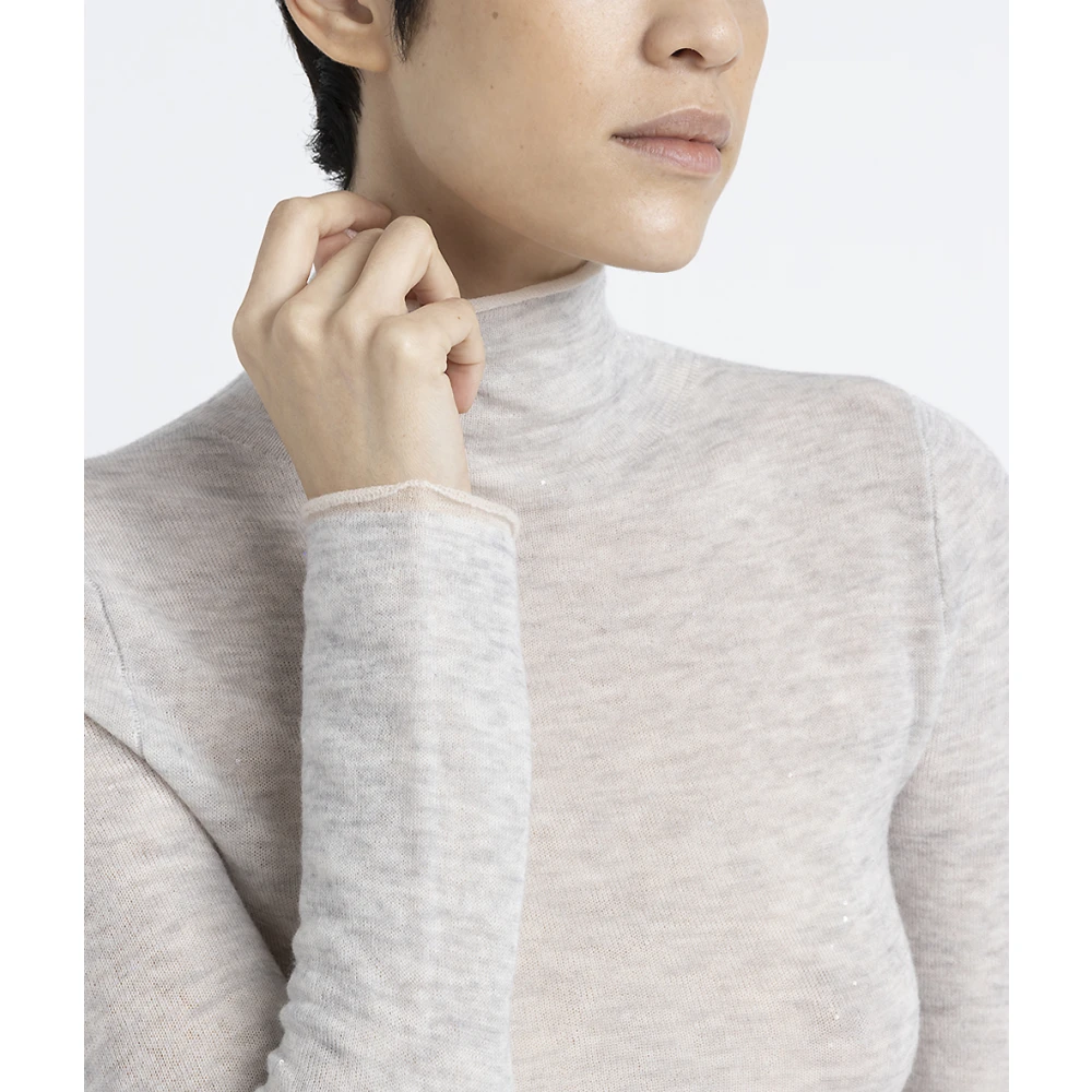 PESERICO Hoge hals trui in angorawol met micro pailletten Gray Dames