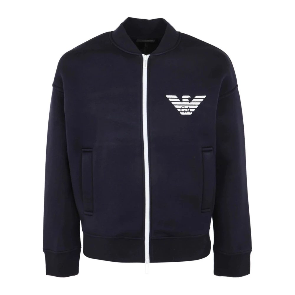 Navy Blue Modal Sweatshirt med Glidelås og Hette