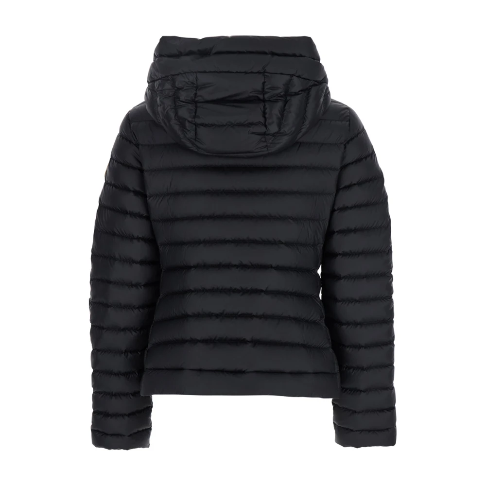 Moncler Zwarte donsjas met logopatch Black Dames
