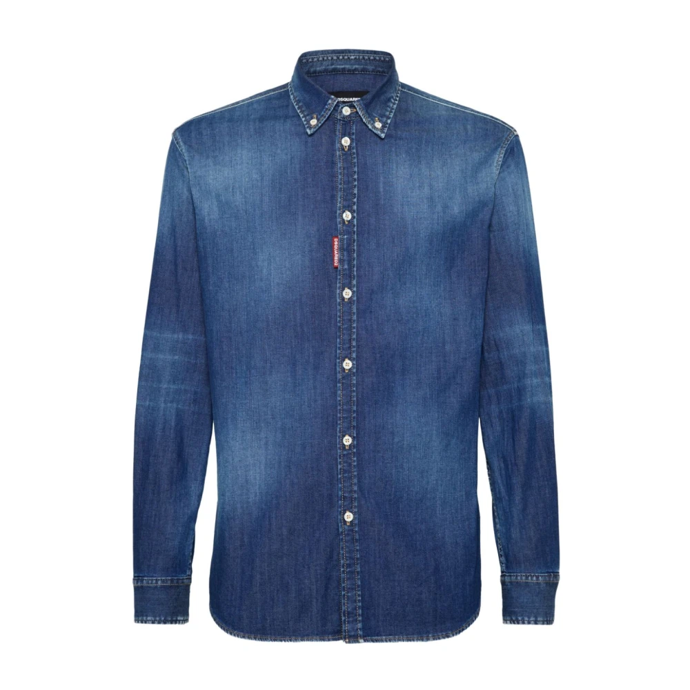 Dsquared2 Blauwe Denim Knoopshirt Blue Heren