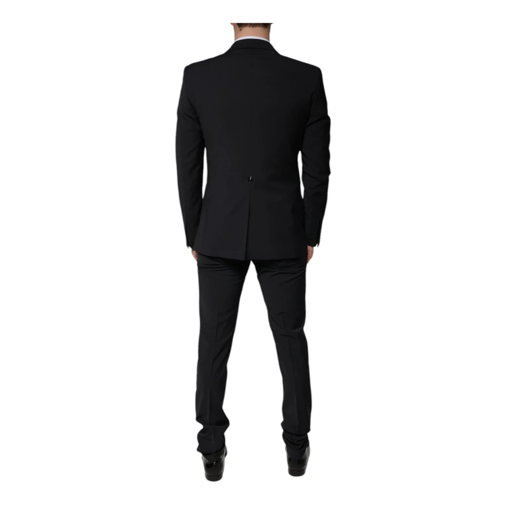 Dolce & Gabbana Zwart wollen Slim Fit 3-delig pak Black Heren