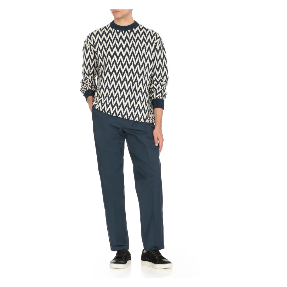 Lanvin Blauwe Katoenmix Broek met Rits Blue Heren