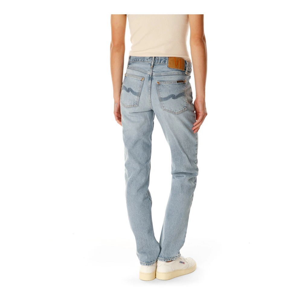 Nudie Jeans Straight Fit Jeans met lage taille Blue Dames