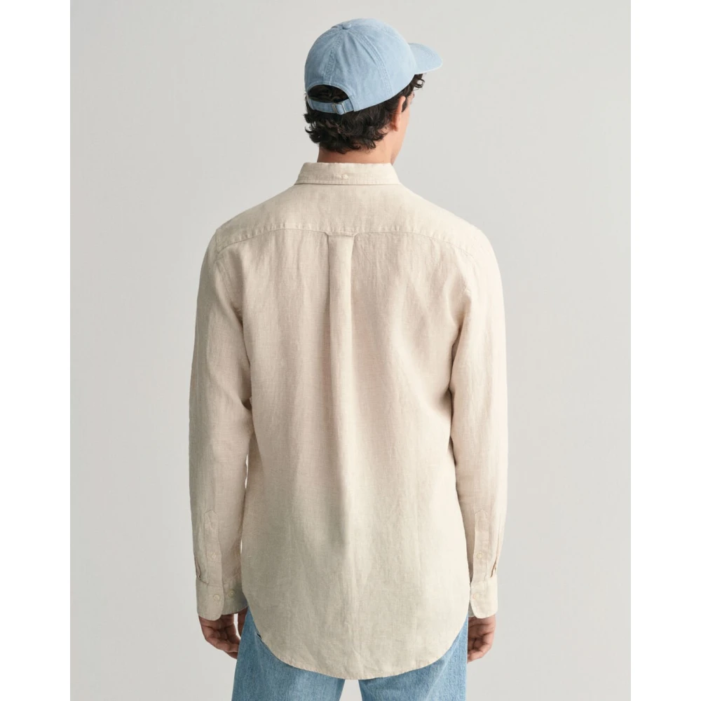 Gant Beige Linen Houndstooth Shirt Beige Heren