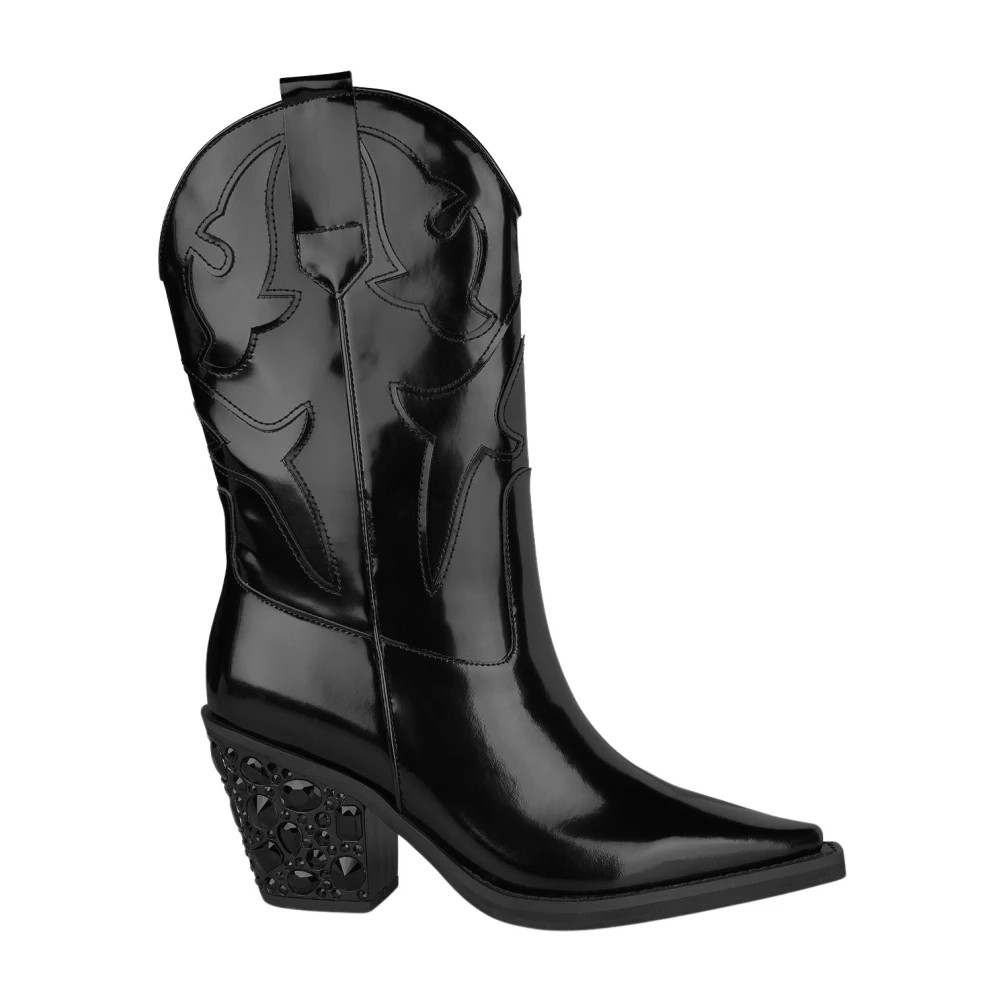 Alma EN Pena Studded Läder Cowboy Stövlar Black, Dam