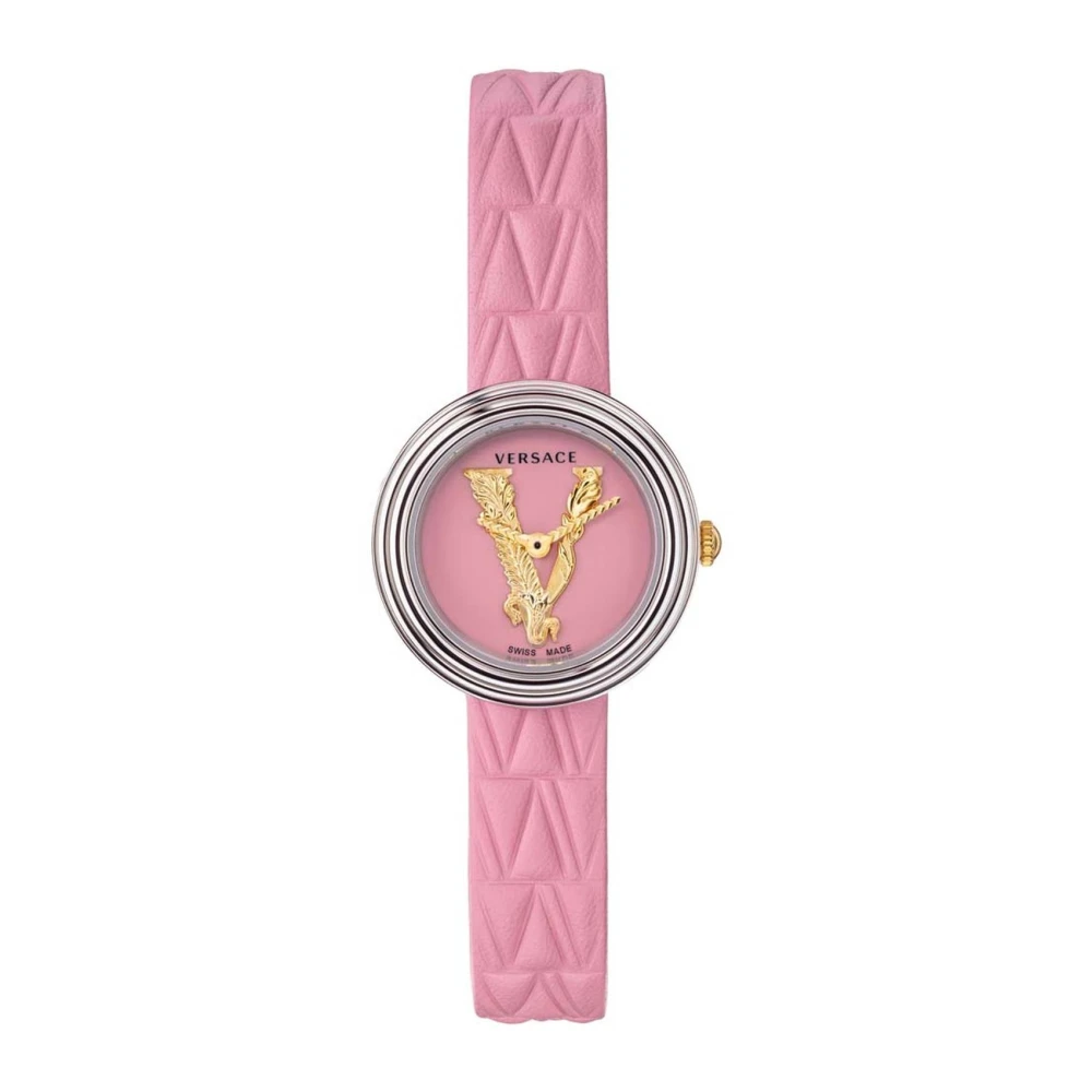 Versace Virtus Mini Rosa Läderklocka Pink, Dam