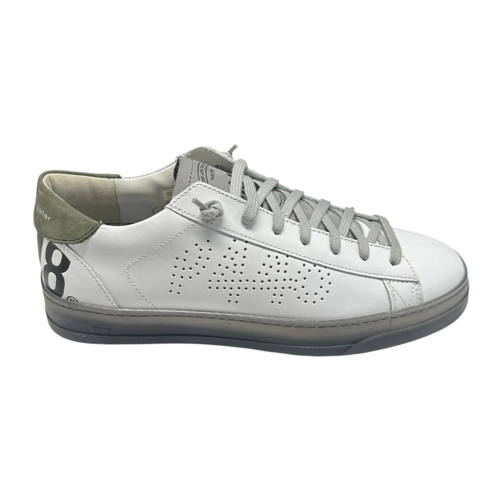 P448 Witte leren sneakers met grijze en groene accenten White Heren