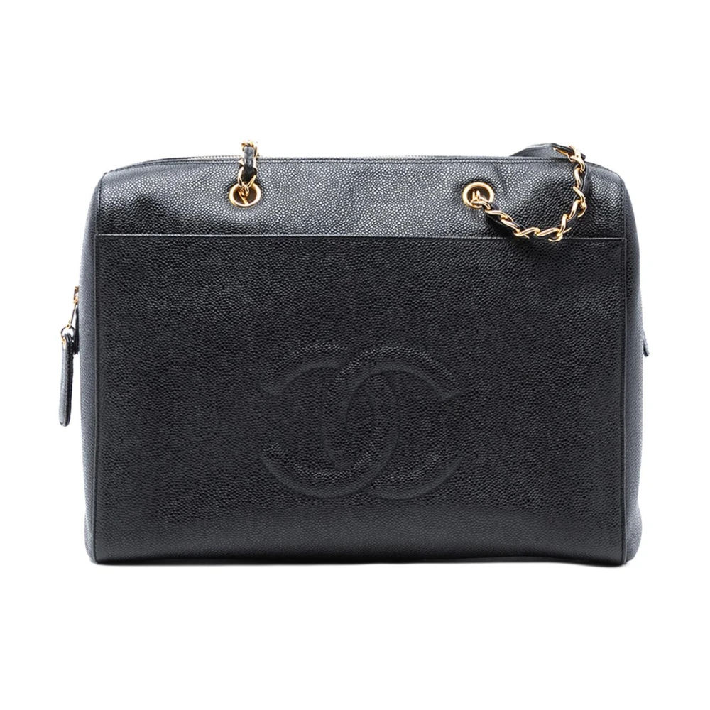 Chanel Vintage Women's Black Pre-Owned Structured Leather Tote