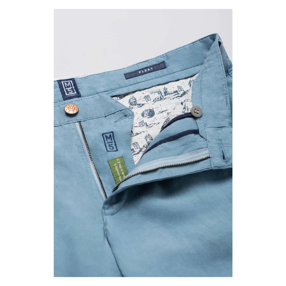 Meyer Geplooide Linnen Chino Broek Blue Heren