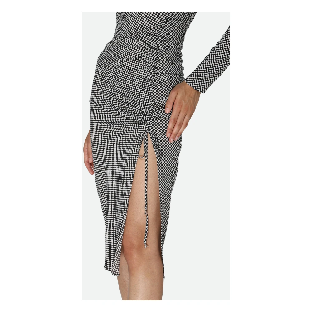 PATRIZIA PEPE Geruite Midi Jurk met Zijsplit Gray Dames