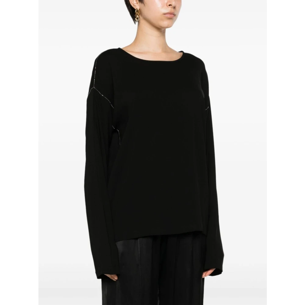Fabiana Filippi Zwarte Trui met Kralenrand Black Dames