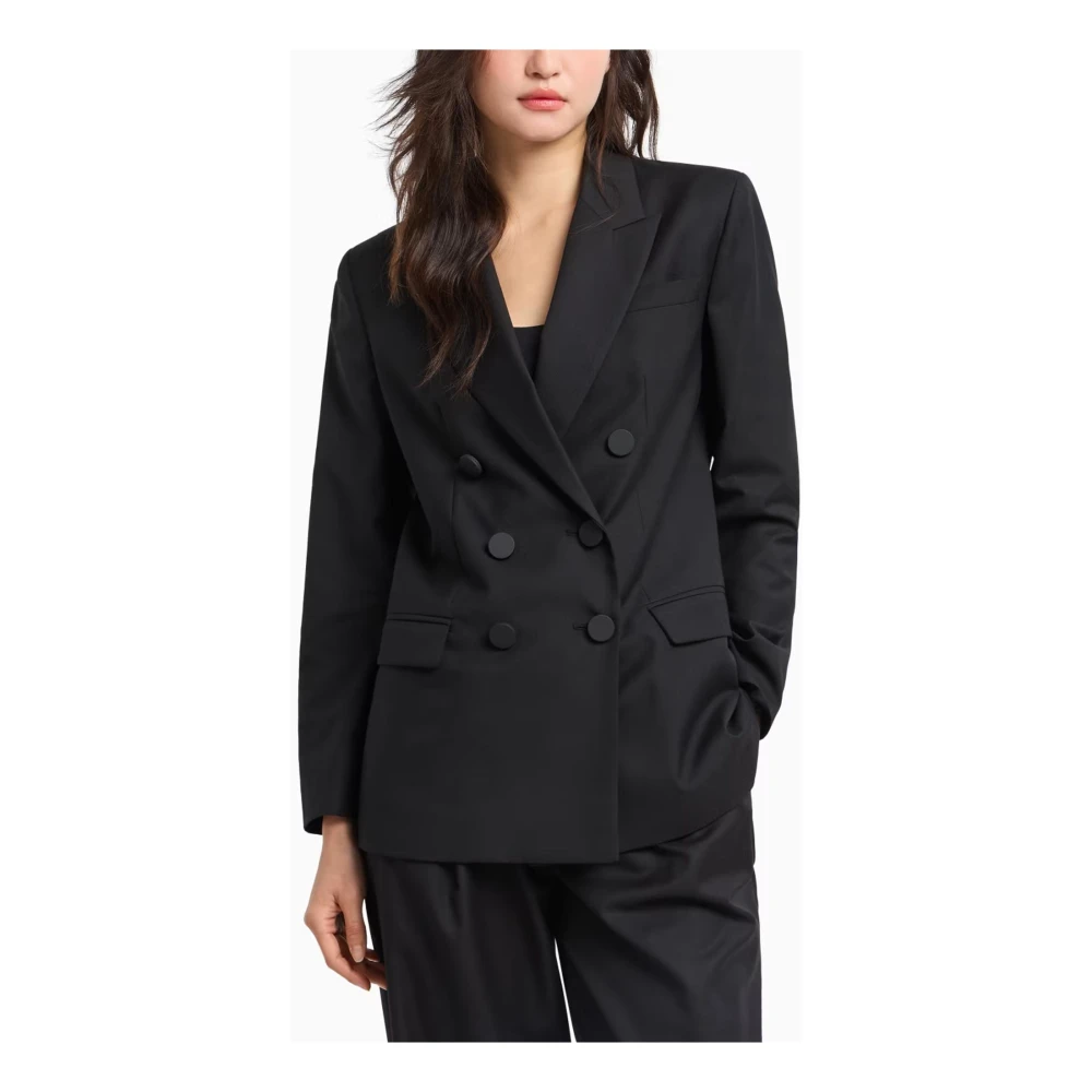 Armani Exchange Dubbelbreasted Twill Jas Metalen Knopen Black Dames